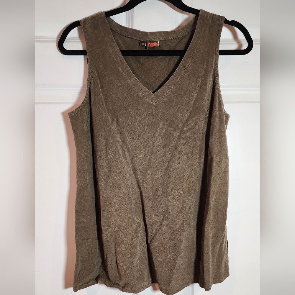 Tianello Olive Green Tencel Rayon Blend V Neck Tank Small